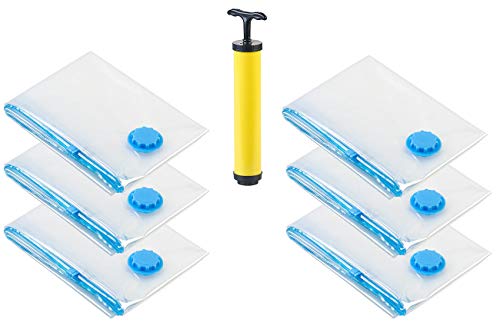 PEARL 6er-Set Vakuum-Kleiderbeutel in 3 Größen, inklusive Handpumpe (Koffer Organizer) von PEARL
