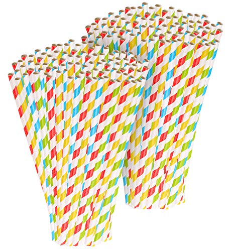 PEARL Papierstrohhalm: 200 Retro Papier-Trinkhalme in 4 Farben, gestreift, (Papierhalme, Straws Drink) von PEARL