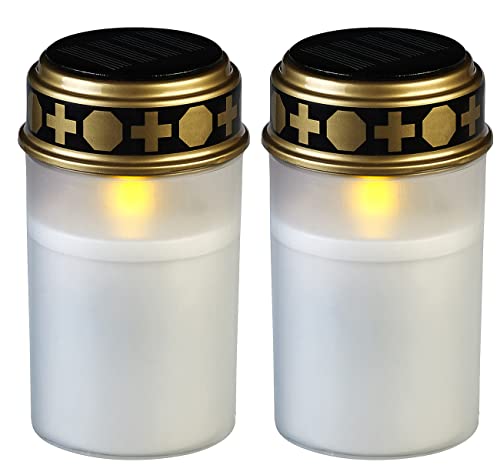 PEARL Solar Grabkerze: 2er-Set Solar-LED-Grablichter mit Dauerlicht, weiß (Grablampe, Dauerlicht Friedhof, Kerzen Outdoor) von PEARL