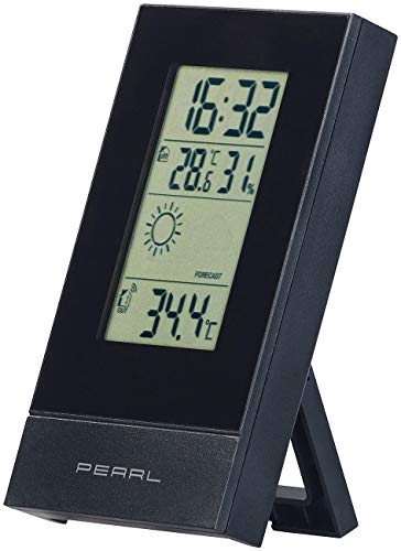 PEARL Funkuhr Thermometer: Digitale Wetterstation mit Uhrzeit, Wecker und Wetterprognose (Uhr mit Thermometer, Außenfühler, Aussenthermometer) von PEARL
