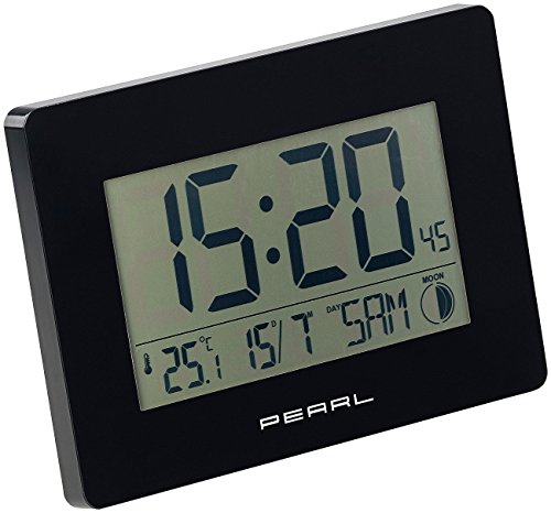 PEARL Wetterstation: Funk-Wanduhr mit Jumbo-Uhrzeit, Temperatur- & Datums-Anzeige, schwarz (Funkuhr mit Datum und Wochentag, Tischuhr mit Datum und Wochentag, Uhr Temperaturanzeige) von PEARL