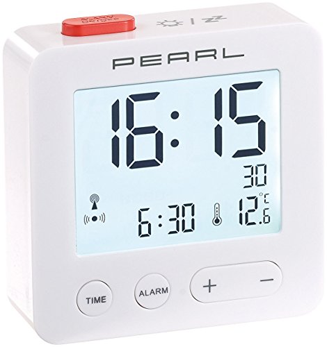 PEARL Funkwecker: Digitaler Reise-Funk-Wecker mit Thermometer und beleuchtetem Display (Reisefunkwecker, Funkwecker Digital, batteriebetrieben) von PEARL