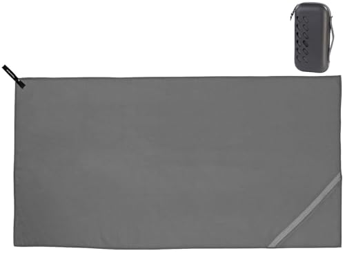 PEARL Freizeit Handtuch: Mikrofaser-Handtuch, schnell trocknend, 140 x 70 cm, Tasche, anthrazit (Mikrofaser Sport, Sporthandtuch fürs Fitnesstudio) von PEARL