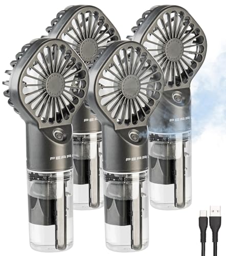 PEARL Mini-Ventilator Akku: 4er Set Akku-Taschenventilator m. Nebelsprühfunktion,20 ml-Wassertank (Wasser-Spray-Ventilator, Handheld-USB, Tischventilator) von PEARL