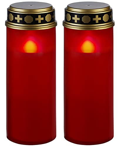 PEARL LED Kerze: 2er-Set XL-LED-Grablichter, Lichtsensor, Batteriebetrieb, 21 cm, rot (LED-Grablicht mit Flackereffekt, Elektrische Kerzen für Friedhof, Solarleuchten) von PEARL