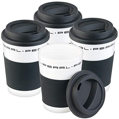 PEARL Kaffeebecher: 4er-Set Coffee-to-go-Becher mit Deckel, 350 ml, doppelwandig, BPA-frei (Coffee-to-Go-Thermobecher, Becher für Urlaub, Reise, Camping, Doppelwandige) von PEARL