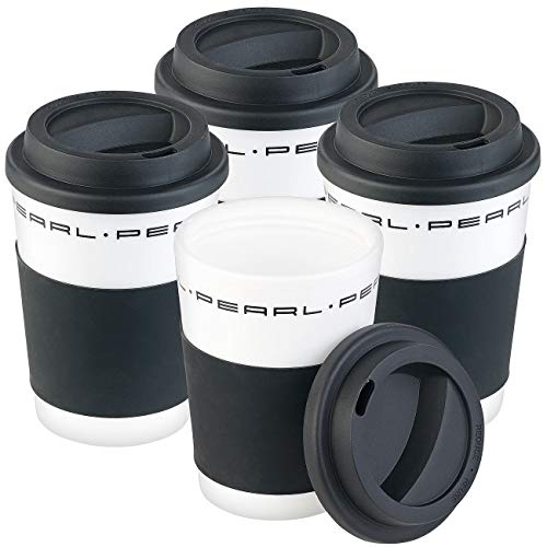 PEARL Isobecher: 4er-Set Coffee-to-go-Becher mit Deckel, 350 ml, doppelwandig, BPA-frei (Isolierbecher mit Manschette, Becher für Urlaub, Reise, Camping, Doppelwandige) von PEARL