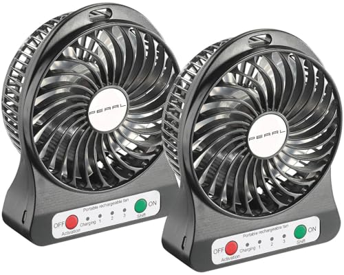 PEARL Kfz Ventilator: 2er-Set 2in1 Akku-Tisch-Ventilator mit LED-Leuchte, 1.300 mAh (Design-Tisch-Ventilator, Mobiler Ventilator Akku) von PEARL
