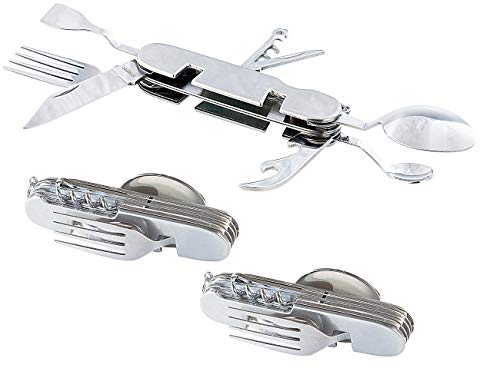 PEARL Campingbesteck klappbar: 3er-Set 9in1-Edelstahl-Klappbesteck für Camping und Outdoor (Outdoor Besteck Set, Besteck klappbar, Multifunktions) von PEARL
