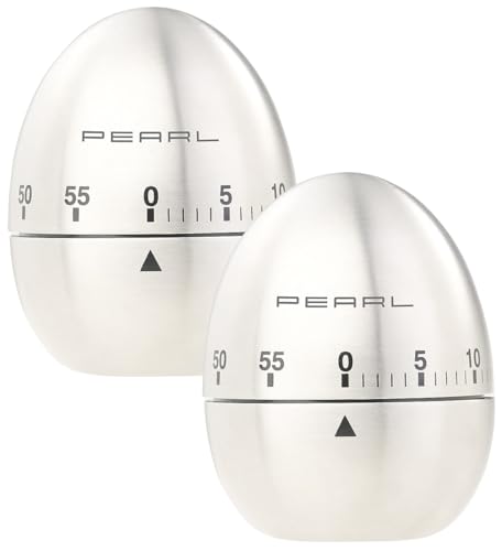 PEARL Küchenuhr für Ei: 2er-Set Kurzzeitmesser, Eieruhren aus Edelstahl, 60-Minuten-Timer (Kurzzeitwecker mechanisch, Eggtimer, Messer) von PEARL