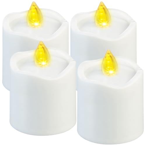 PEARL Grablichter Laterne: 4er-Set flackernde Grablicht-LED-Kerzen mit Dämmerungssensor, weiß (Elektrische Kerzen mit LED, Grablichtkerzen, Teelichter) von PEARL