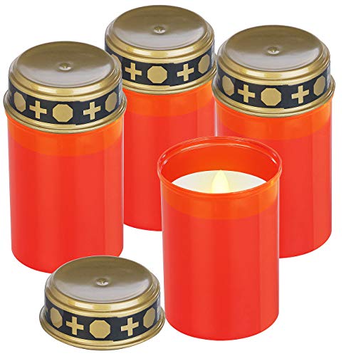 PEARL LED Grabkerze flackernd: 4er-Set flackernde LED-Grablicht-Kerzen, Batteriebetrieb, 12 cm, rot (Elektrische Grablichter, Kerzen für Friedhof, realistisch flackerndem Kerzenschein) von PEARL