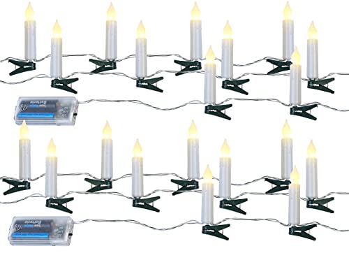 PEARL Lichterkette zum Klemmen: 2er Set LED-Lichterkette, 10 Kerzen, Timer, Batteriebetrieb, 130 cm (Weihnachtsbaum-Lichterkette-Kerzen, Christbaum Lichterkette Kerzen, Batterie Leuchten) von PEARL