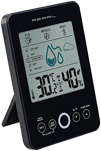 PEARL Zimmerthermometer: Digital-Hygro-/Thermometer mit Schimmel-Alarm & Komfort-Anzeige (Digitale Thermometer Hygrometer, Hygrometer mit Alarm, Feuchtigkeitsmesser Pflanzen) von PEARL