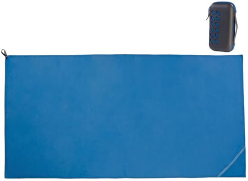 PEARL Microfaser Tuch: Mikrofaser-Handtuch mit Tasche, schnell trocknend, 200 x 100 cm, blau (Mikrofaser Handtuch Outdoor, Sporthandtuch fürs Fitnesstudio) von PEARL