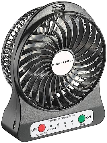 PEARL Akku Tischventilator: 2in1 Akku-Tisch-Ventilator mit LED-Leuchte, 1.300 mAh (Ventilator klein, mit Batterie, Tischventilatoren Leuchten) von PEARL