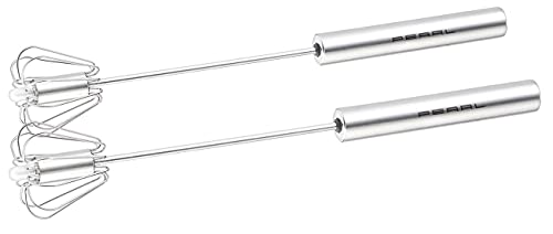 PEARL Zauberquirl: 2er Set Multi-Quirl mit Drehautomatik, Edelstahl, 25cm (Milchaufschäumer, Wiener Quirl, Handrührgerät) von PEARL