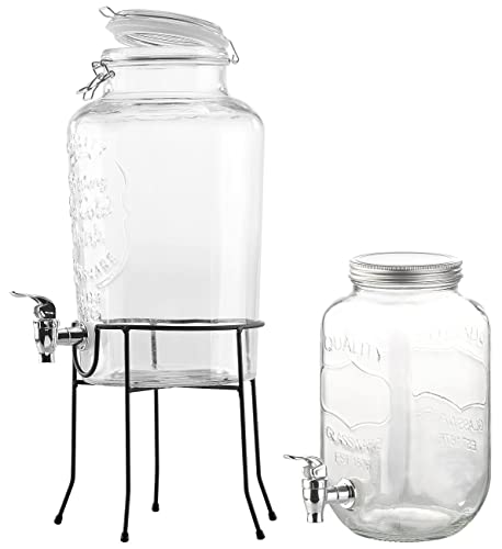 PEARL Saftspender Glas: 2er-Set Retro Getränkespender aus Glas mit Zapfhahn, 3,5 l & 6,5 l (Wasserspender Glas mit Zapfhähnen, Party-Zubehör, Wasserkanister) von PEARL