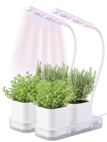 PEARL Anzuchtset: 2er-Set Gewächs- & Anzucht-Station,2Töpfe,Wachstums-LEDs & Wassertank (Anzuchtlampe, Pflanzlampe, LED Pflanzen) von PEARL