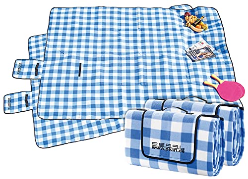 PEARL Picknickdecke gepolstert: 2er-Set Fleece-Picknick-Decken mit wasserabweisender Unterseite (Picknickdecke wasserabweisend, gepolstert isoliert, wasserdichte Taschen) von PEARL