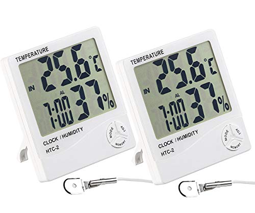PEARL Scheibenthermometer: 2er-Set Digitale Thermometer & Hygrometer mit Außensensoren (Scheibenthermometer außen, Thermometer aussen, Kühlschrank Alarm) von PEARL