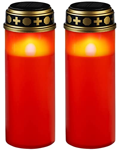 PEARL Solar Grableuchte: 2er-Set große Solar-LED-Grablichter mit Dauerlicht, rot (Solar Grabkerzen, Grablicht Solar-betrieben, Beleuchtung) von PEARL
