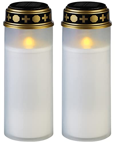 PEARL Kerzen LED: 2er-Set große Solar-LED-Grablichter mit Dauerlicht, weiß (LED-Solar-Grableuchten Grablicht, LED Grablicht flackernd, Beleuchtung) von PEARL