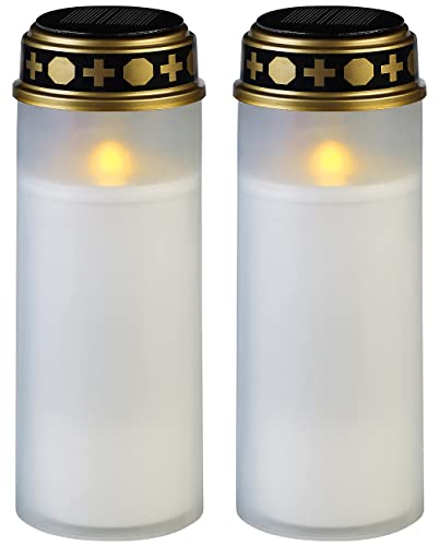 PEARL Solar Kerze Grab: 2er-Set große Solar-LED-Grablichter mit Dauerlicht, weiß (Kerzen für Friedhof, Grablicht Beleuchtung, Solarlampe) von PEARL