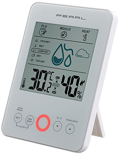 PEARL Hydrometer: Digital-Hygro-/Thermometer mit Schimmel-Alarm & Komfort-Anzeige, weiß (Schimmelmelder, Digital Hygrometer, Feuchtigkeitsmesser Pflanzen) von PEARL