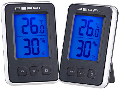 PEARL Innenthermometer: 2er Pack Digitales Thermometer/Hygrometer mit großem beleuchtetem LCD (Thermometer Raum, Multifunktions-Thermometer, Kühlschrankthermometer) von PEARL