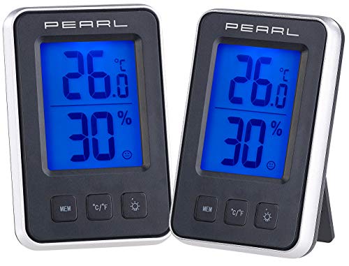 PEARL Thermometer innen: 2er Pack Digitales Thermometer/Hygrometer mit großem beleuchtetem LCD (Thermometer Raum, Thermo und Hygrometer, Temperaturanzeige) von PEARL