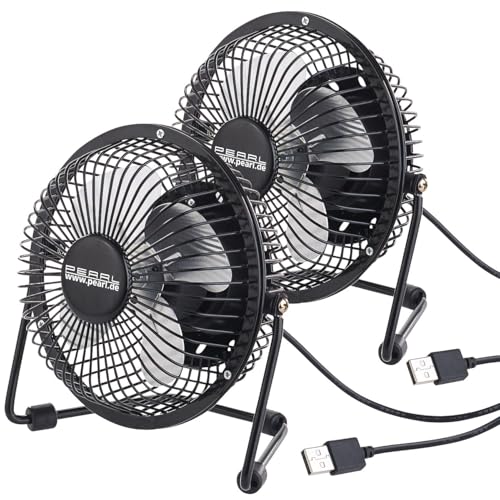 PEARL Ventilator klein: 2er-Set Mini-USB-Tischventilatoren, Vollmetall, neigbar um 360°, 2,5 W (USB-Tisch-Ventilator, Mini-Tisch, Laptop) von PEARL