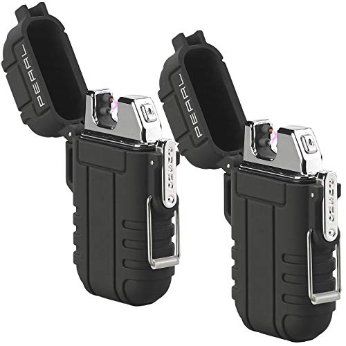 PEARL USB-Plasma-Feuerzeug: 2er Set Elektronisches Feuerzeug mit doppeltem Lichtbogen, Akku, IP56 (Outdoor, Outdoor Lichtbogen) von PEARL