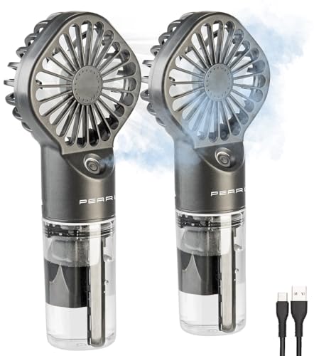PEARL Ventilator: 2er Set Akku-Taschenventilator m. Nebelsprühfunktion,20 ml-Wassertank (Mini-USB-Handventilator, Mini-Ventilator-Luftbefeuchter, Tischventilator) von PEARL