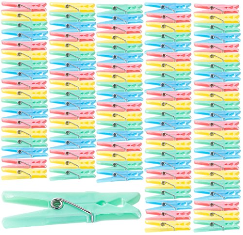 PEARL Wäscheklammern Plastik: Bunte Wäscheklammern aus Kunststoff, 100 Stück in 4 Farben, 7 cm (für Wäscheständer, für Camping, Wäscheleine) von PEARL