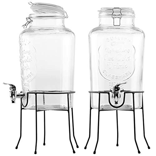 PEARL Wasserspender mit Hahn: 2er-Set Retro-Getränkespender aus Glas mit Ständer, Zapfhahn, 6, Liter (Glas Wasserspender mit Hahn, Wasserbehälter mit Zapfhahn, Wasserkanister) von PEARL