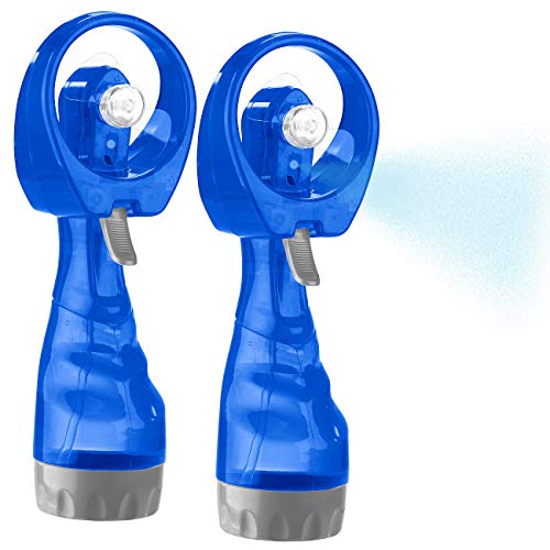 PEARL Sprühventilator: 2er-Set Hand-Ventilatoren mit Wassersprüher, je 300 ml-Wassertank (Handventilator mit Wasser, Wasserventilator, Outdoor unterwegs) von PEARL