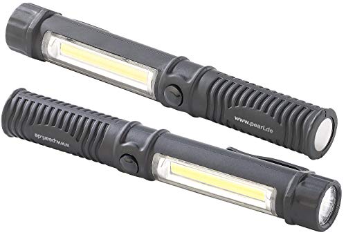 PEARL Werkstattlampe: 2er-Set 2in1-LED-Taschenlampen mit COB-LED-Arbeitsleuchte, Magnet (Werkstatt Taschenlampe LED, Stableuchte, Rucksack) von PEARL