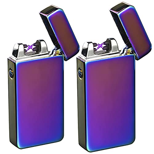 PEARL aufladbares Feuerzeug: 2er Pack Elektronisches USB-Feuerzeug mit Akku, violett (Lichtbogen, Not, Ewige Streichholz) von PEARL