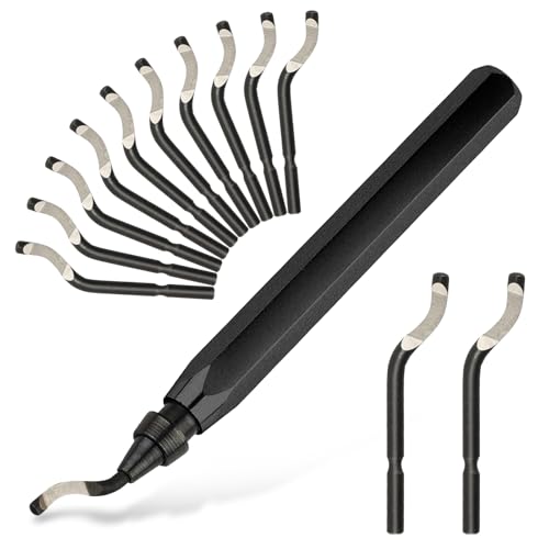 Entgratungswerkzeug mit 12 Schnellarbeitsstahlklingen, Entgratungswerkzeug für 3D-Druck, Entgratungswerkzeug für Metall, Harz, Kupfer, Kunststoff, PVC-Rohre, 3D-gedruckte Kanten (1 schwarzer Griff) von PEASUG