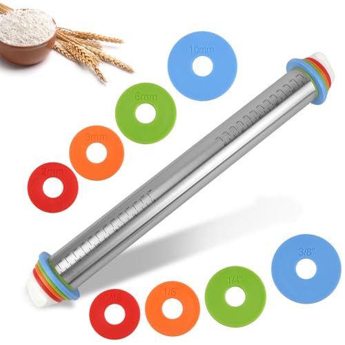 Nudelholz mit 4 Dickenringen zum Backen, 43,2 cm Teigroller aus Edelstahl mit klaren Messmarkierungen für Pizza, Fondant, Kuchen, Kekse, Backzubehör, Gebäck, Nudeln Nudelholz mit 4 Dickenringen zum Backen, 43,2 cm Teigroller aus Edelstahl mit klaren Messmarkierungen für Pizza, Fondant, Kuchen, Kekse, Backzubehör, Gebäck, Nudeln von PEASUG
