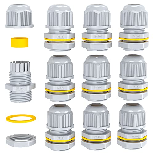 PEBA Kabelverschraubung, M16 x 1,5 IP68 wasserdichte Kabelverschraubungen mit Gegenmutter Kunststoff, PG9 Kabelsteckverbinder Verstellbare für 4mm-8mm, Kabelverschraubungen Gelenke (Grau) von PEBA