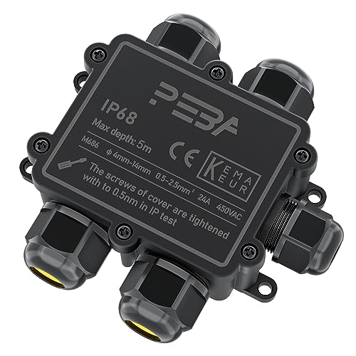 PEBA® Abzweigdose IP68, Erdkabel Klemmdose Verbindungsdose, 5 Wege Junction Box, Klemmkasten, Wasserdichte Kabelverbinder,Aufputz Verteilerdose Außen Wasserdicht,für 4-14mm Kabel,Abzweigkasten schwarz von PEBA