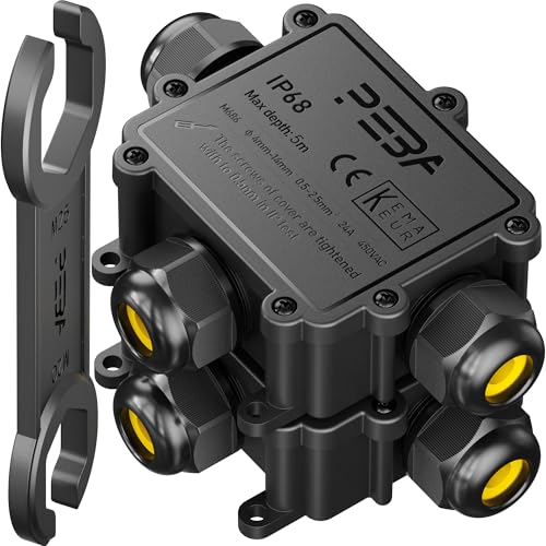 PEBA Abzweigdosen Wasserdicht Verteilerdose IP68 Klemmdose Wasserdichte Kabelverbinder für Aussen Größere 3-Wege Kabelverschraubung 4mm-14mm Schwarz T-Form (2 Stück) von PEBA
