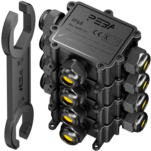 PEBA Abzweigdosen Wasserdicht Verteilerdose IP68 Klemmdose Wasserdichte Kabelverbinder für Aussen Größere 3-Wege Kabelverschraubung 4 mm-14 mm Schwarz T-Form(4 Stück) von PEBA