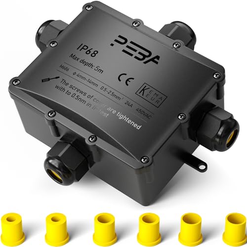 PEBA Abzweigdose IP68, Klemmkasten, Wasserdichte Kabelverbinder, Aufputz Verteilerdose Außen Wasserdicht 4-Wege für 4-14 mm Kabeldurchmesser Anschlussdose, Abzweigkasten, Abzweigdose schwarz von PEBA