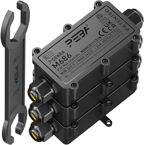 PEBA Abzweigdose,Erdkabel Klemmdose Verbindungsdose, 2 Wege Junction Box, IP68 Wasserdichte Verteilerdose, Kabelverbinder Aussen, Elektrischer Außenverteilerdose, 4mm-12mm, schwarz (3 Stück) von PEBA