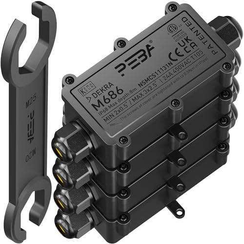 PEBA Abzweigdose, Erdkabel Klemmdose Verbindungsdose, 2 Wege Junction Box, IP68 Wasserdichte Verteilerdose, Kabelverbinder Aussen, Elektrischer Außenverteilerdose, 4mm-12mm, Schwarz (4 Stück) von PEBA