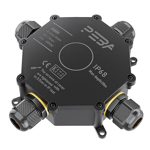 PEBA Abzweigdose IP68, Abzweigkasten, Wasserdichte Kabelverbinder, Aufputz Verteilerdose Außen Wasserdicht 4-Wege für 4-14 mm Kabeldurchmesser Anschlussdose, Klemmkasten, Abzweigdose schwarz PEBA Abzweigdose IP68, Abzweigkasten, Wasserdichte Kabelverbinder, Aufputz Verteilerdose Außen Wasserdicht 4-Wege für 4-14 mm Kabeldurchmesser Anschlussdose, Klemmkasten, Abzweigdose schwarz von PEBA