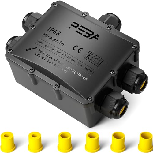 PEBA Abzweigdose IP68 Verteilerdose Wasserdichte Kabelverbinder Klemmdose für Aussen 5-Wege für 4mm-14mm Kabeldurchmesser steckdosen schwarz von PEBA